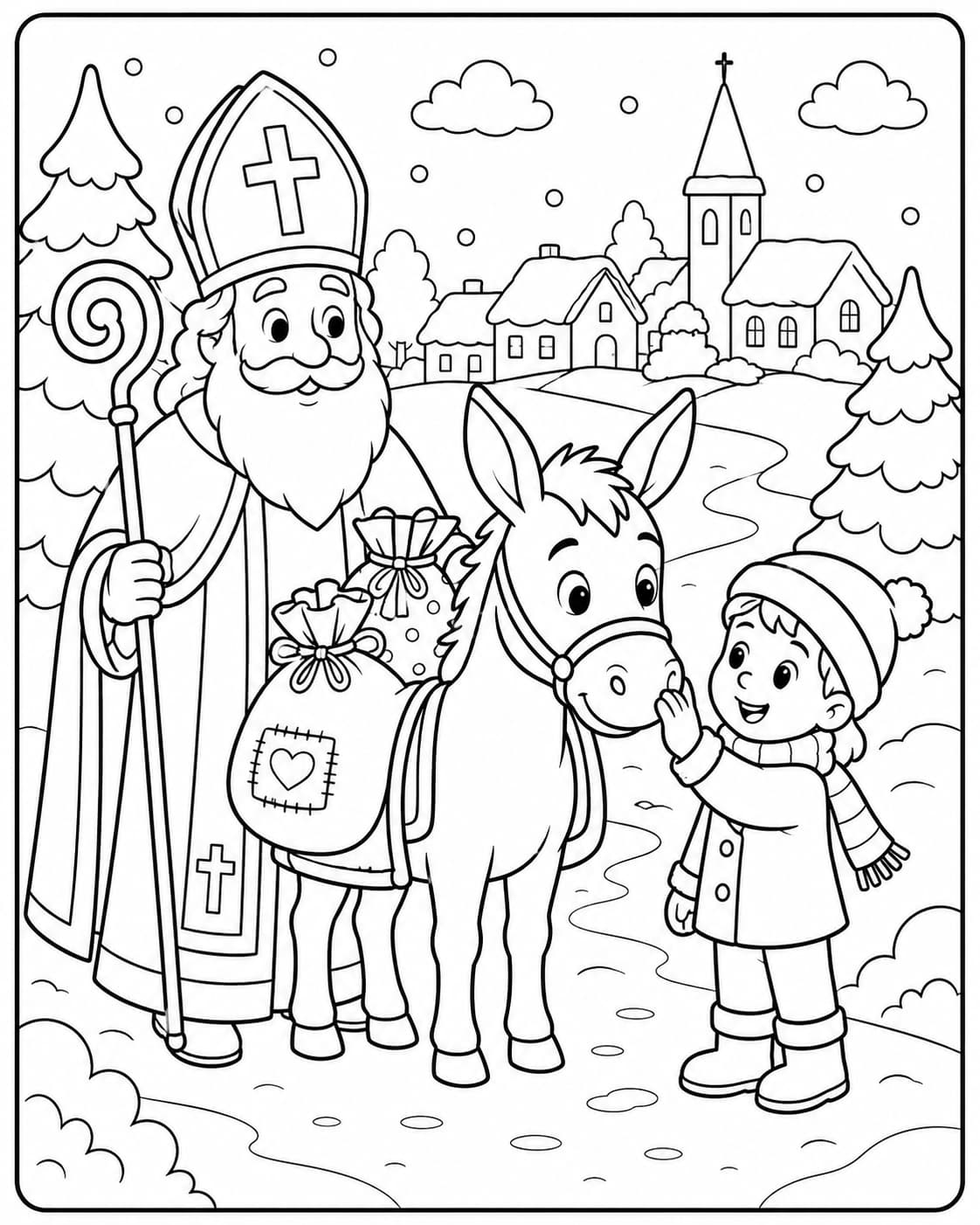 Nikolaus Motiv 4 als kostenloses Ausmalbild für Kinder